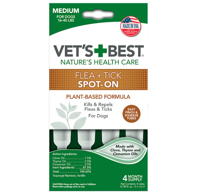 Капли VET`S BEST Flea&Tick Drops Large от блох и клещей для собак от 7 до 18 кг, 4 пипетки