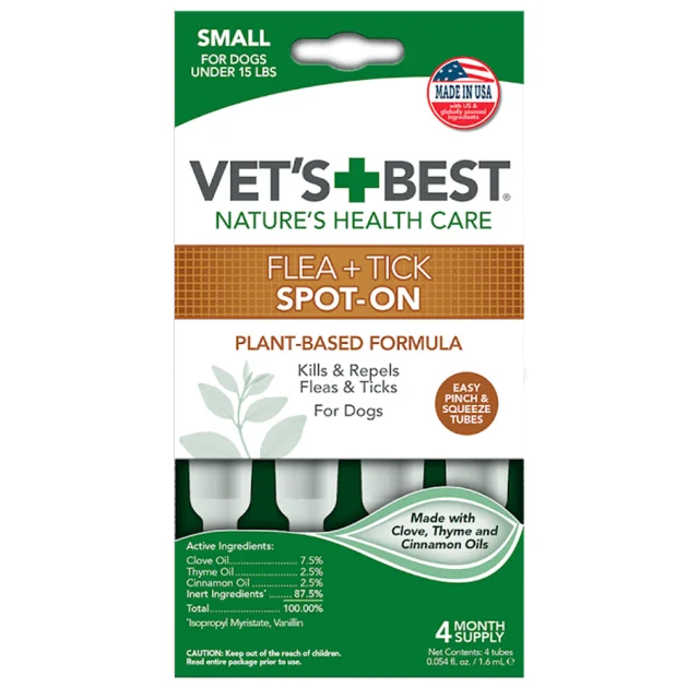 Краплі VET`S BEST Flea&Tick Drops Large від бліх і кліщів для собак до 7 кг, 4 піпетки
