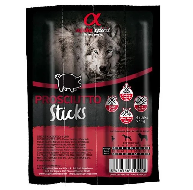 Полувлажное лакомство для собак Alpha Spirit DOG Sticks Prosciutto, палочки с прошутто, 4 шт, 40 г