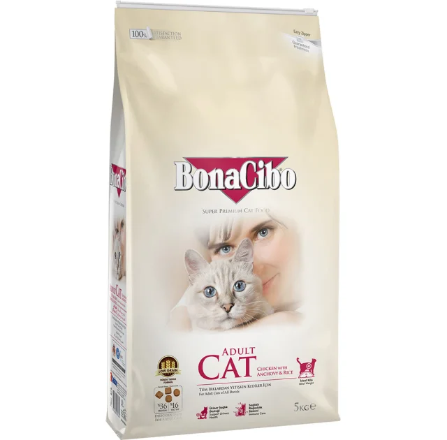 Сухой корм BonaCibo Adult Cat Chicken&Rice для взрослых котов всех пород, курица/анчоусы/рис, 5 кг