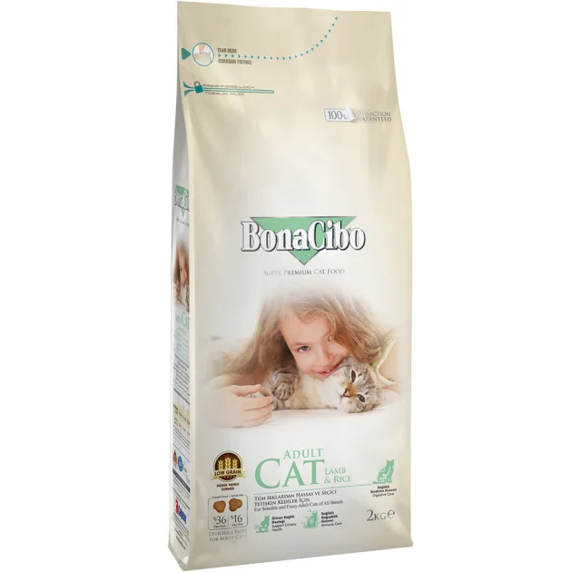 Сухий корм BonaCibo Adult Cat Lamb&Rice, для котів з чутливим травленням і вибагливих в їжі, 2 кг