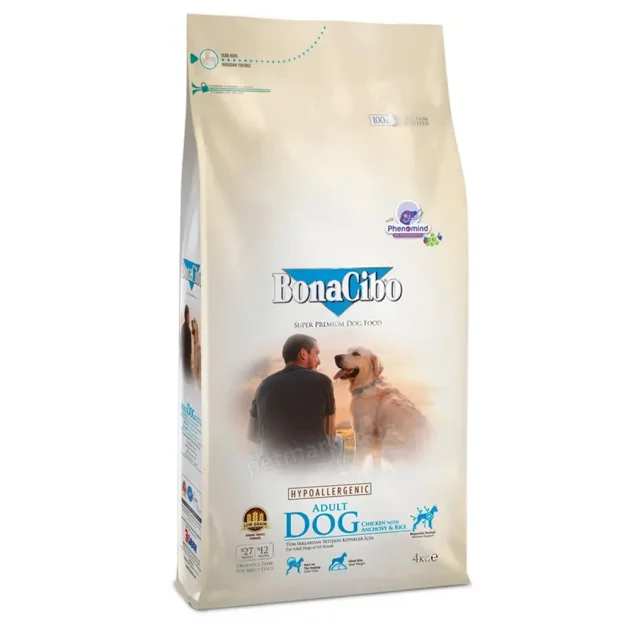 Сухой корм BonaCibo Adult Dog Chicken&Rice для взрослых собак всех пород, курица/анчоусы/рис, 4 кг