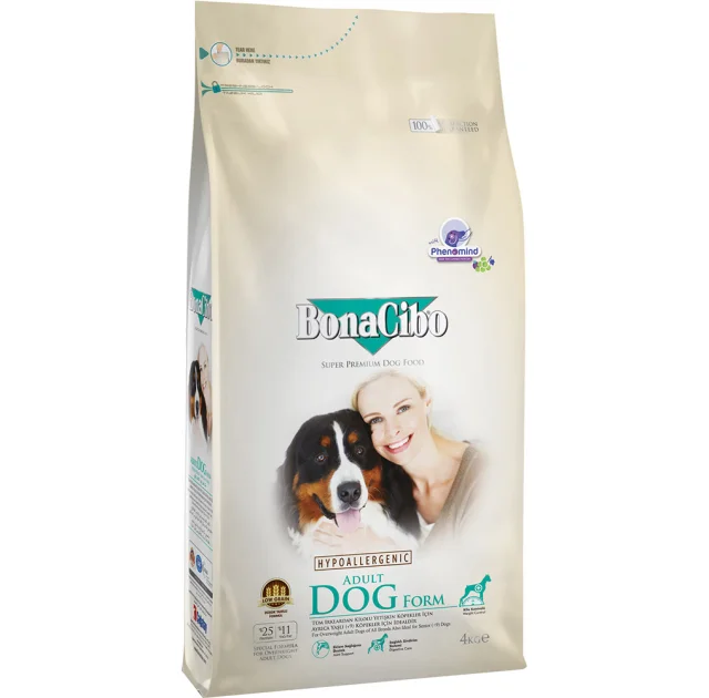 Сухой корм BonaCibo Adult Dog Form для стареющих собак и собак с лишним весом, курица/анчоусы/рис, 4 кг