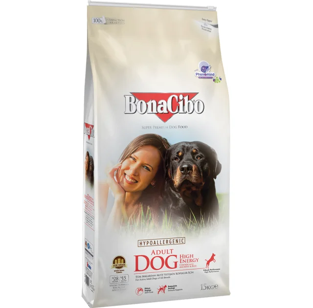 Сухой корм BonaCibo Adult Dog High Energy для взрослых активных собак всех пород, курица/анчоусы/рис, 15 кг