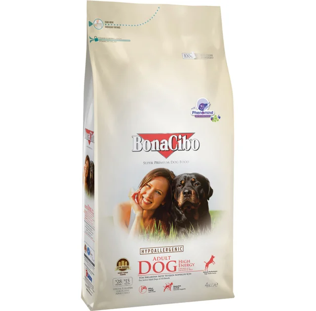 Сухой корм BonaCibo Adult Dog High Energy для взрослых активных собак всех пород, курица/анчоусы/рис, 4 кг