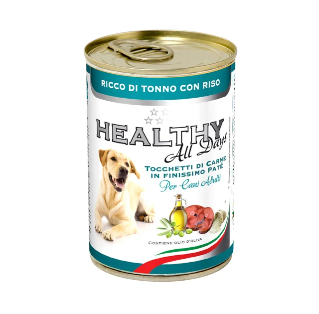 Консерва Healthy All Days, паштет зі шматочками, тунець з рисом, для собак 400 г