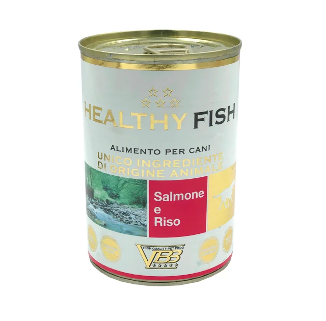 Консерва Healthy Fish монопротеінова, паштет з лососем та рисом, для собак, 400 г
