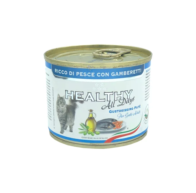 Консерва Healthy All Days монопротеиновая, паштет с рыбой и креветками, для кошек, 200 г