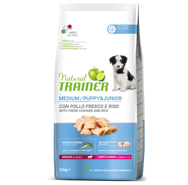 Корм Trainer Natural Super Premium для щенков средних пород, до 15 месяцев, укрепляет иммунную систему, 12 кг