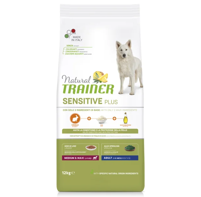 Корм Natural Trainer Dog Sensitive Plus Adult MM для взрослых собак средних и крупных пород, с кроликом, 12 кг