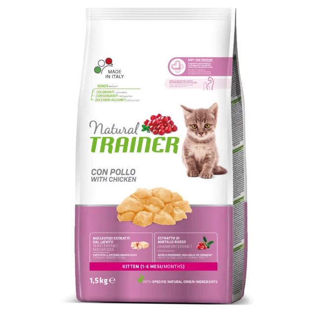 Корм Trainer Natural Super Premium для котят от 1 до 6 месяцев, для беременных, кормящих кошек, курица, 1.5 кг