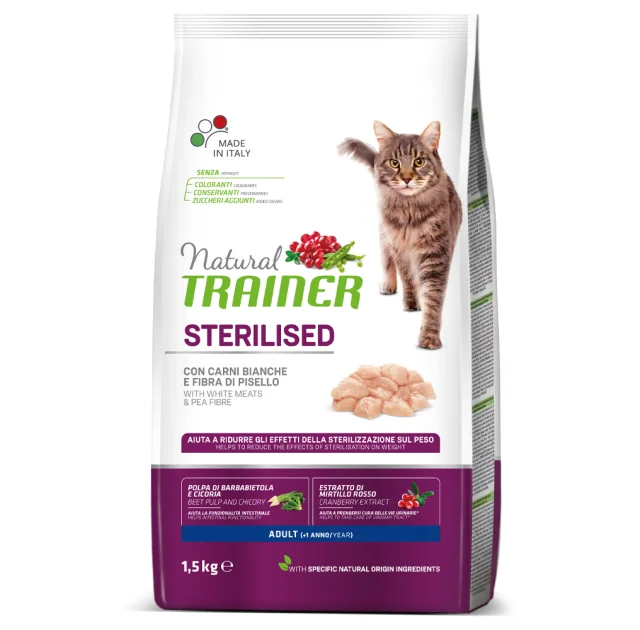 Корм Trainer Natural Super Premium для дорослих стерилізованих котів від 1 року, з білим м'ясом, 1.5 кг