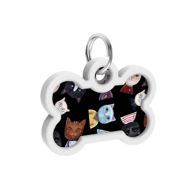 Адресник WAUDOG Smart ID c QR паспортом для собак и котов, металлический, рисунок "Коты", кость, 40×28 мм