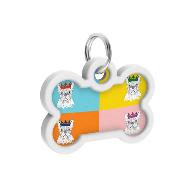 Адресник WAUDOG Smart ID c QR паспортом для собак и котов, металл, "Французский бульдог", кость, 40×28 мм