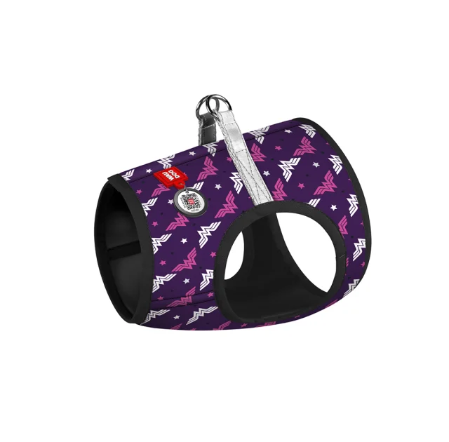 Шлея Waudog Clothes с QR паспортом для собак, рисунок Чудо-женщина фиолет, размер XS1, 18-20 см/24-27 см