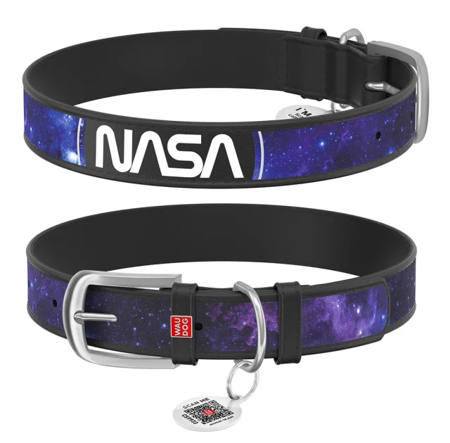 Ошейник WAUDOG Design с QR паспортом для собак, рисунок NASA21, размер S, 15мм/27-36см, чёрный