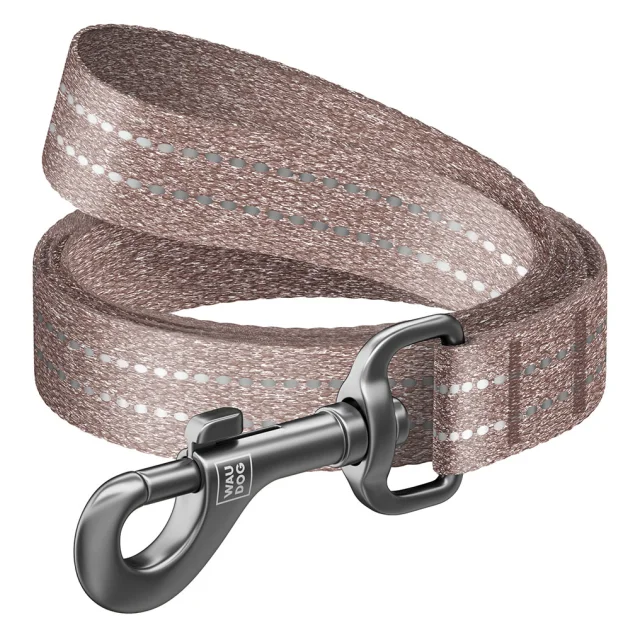 Поводок Waudog Re-cotton из восстановленного хлопка для собак, светоотражающий, 25 мм/200см, коричневый
