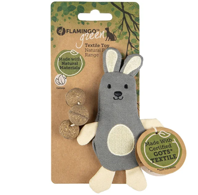 Игрушка Flamingo Natural Fun кролик для кошек, с кошачьей мятой, мягкая, 9.5×1×14 см