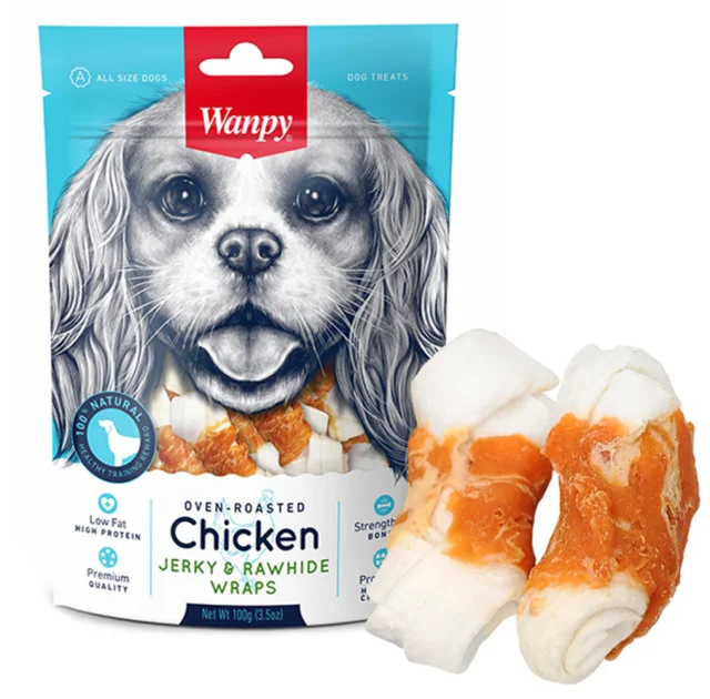Ласощі Wanpy Chicken Jerky & Rawhide Wraps кістка з в'яленої куркою, для собак, 100 г