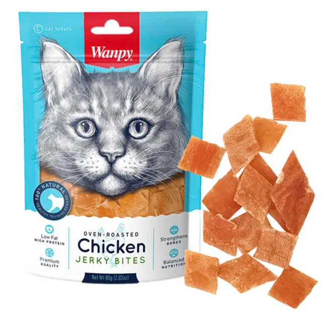 Ласощі Wanpy Chicken Jerky Bites в'ялені курячі шматочки, для котів, 80 г