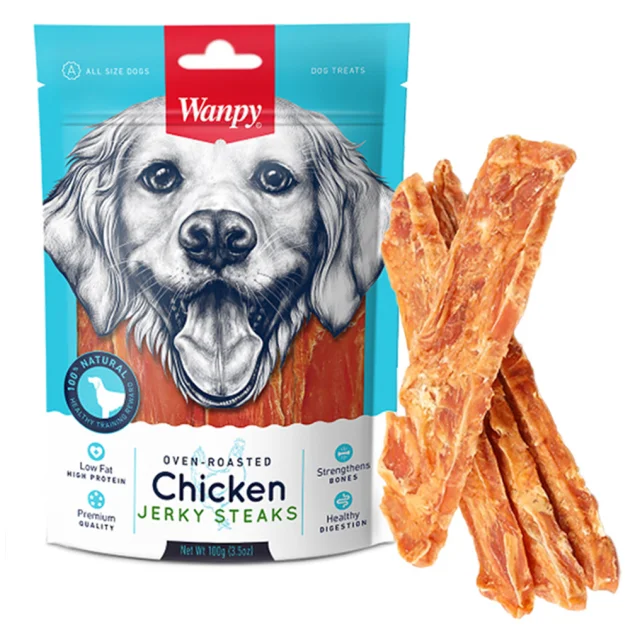 Ласощі Wanpy Chicken Jerky Steaks в'ялені курячі смужки, для собак, 100 г