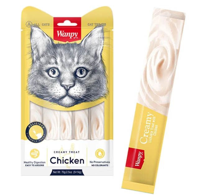 Ласощі Wanpy Creamy Lickable Treats Chicken з куркою, вітамінами і таурином, для котів, 5×14 г