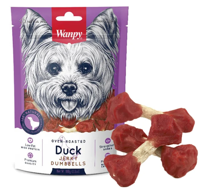Ласощі Wanpy Duck Jerky Dumbbells гантель з в'яленої качкою, для собак, 100 г