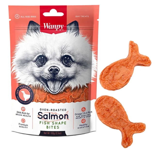 Ласощі Wanpy Salmon Fish Shape Bites рибки з лосося і курки, для собак, 100 г