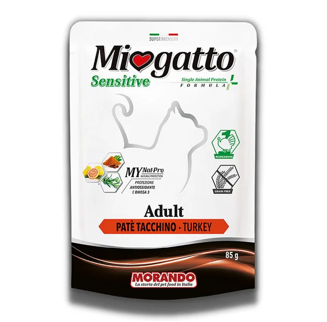 Монопротеїновий беззерновий вологий корм Morando MioGatto Sensitive Monoprotein для котів, індичка, 85 г
