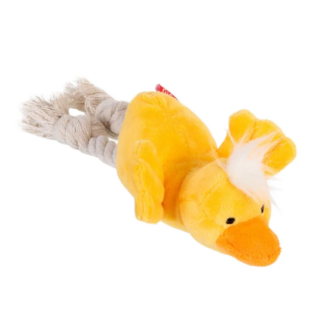 Игрушка Gigwi Catch&fetch утка с пищалкой, для собак, плюш и верёвка, 15 см