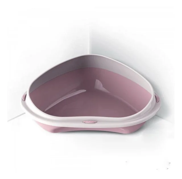 Туалет угловой с бортиком Georplast Shuttle Corner для кошек, 49×40×17.5 см, розовый