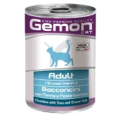 Консерви Gemon Cat Wet Adult для дорослих котів, шматочки в желе, тунець та океанічна риба, 415 г