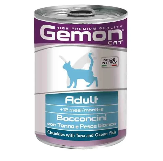 Консервы Gemon Cat Wet Adult для взрослых кошек, кусочки в желе, тунец и океаническая рыба, 415 г