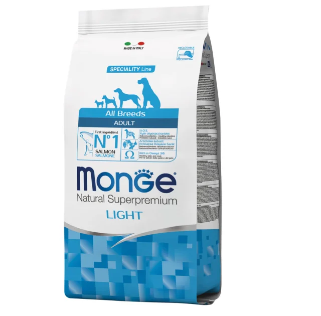 Сухий корм Monge Dog All breeds Adult Light, для собак із зайвою вагою, лосось з рисом, 12 кг