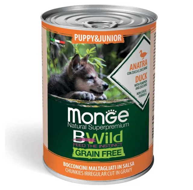 Консерви Monge Dog Wet Be Wild Puppy & Junior для цуценят, качка, гарбуз та цукіні, 400 г