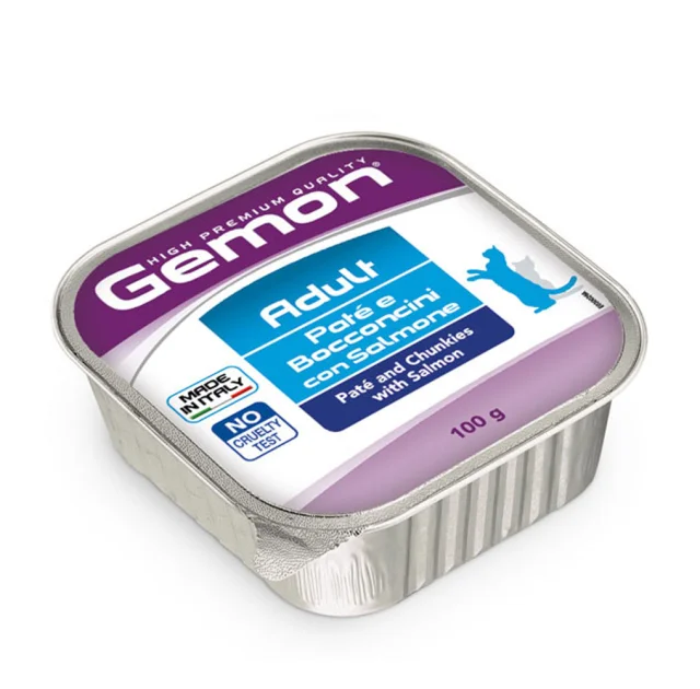Консервы Gemon Cat Wet Adult для взрослых кошек, кусочки в паштете, с лососем, 100 г