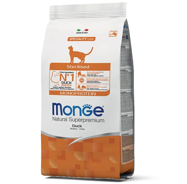 Сухий корм Monge Cat Sterilised для стерилізованих котів, з качкою, 10 кг