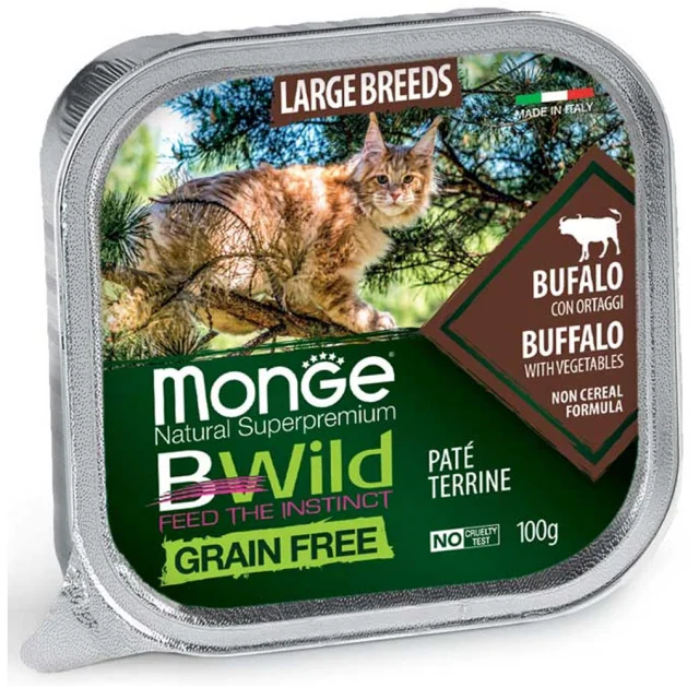 Консерви Monge Cat Be Wild Gr.Free Wet для котів великих порід з 2-х місяців, паштет, з м'ясом буйвола, 100 г