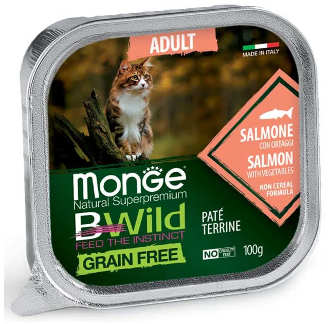 Консерви Monge Cat Be Wild Gr.Free Wet Adult для дорослих котів, паштет, лосось з овочами, 100 г