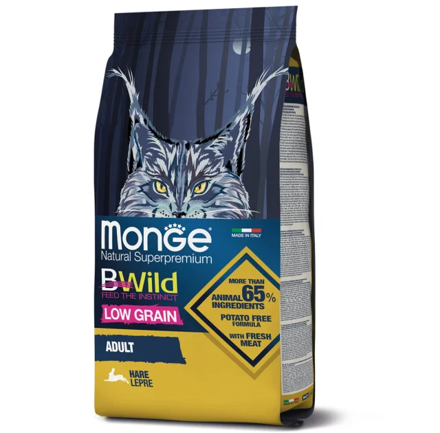 Сухий низькозерновий корм Monge Cat Be Wild Low Grain для котів, з м'ясом зайця, 1.5 кг