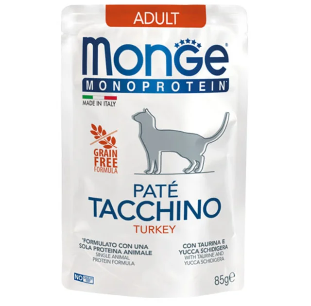 Вологий корм Monge Cat Monoprotein Adult для дорослих котів, паштет, з індичкою, 85 г