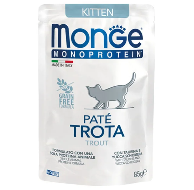 Вологий корм Monge Cat Monoprotein Kitten для кошенят, паштет, з фореллю, 85 г