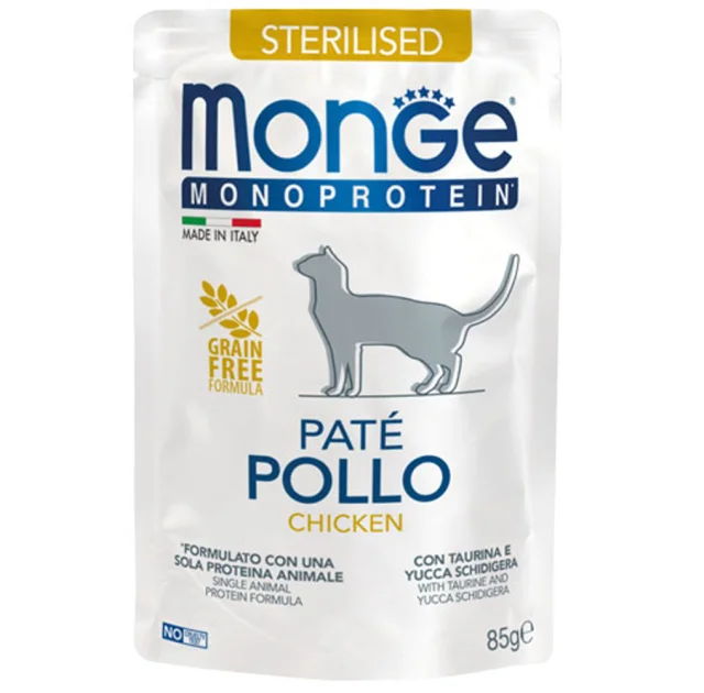 Влажный корм Monge Cat Monoprotein Sterilised для стерилизованных кошек, паштет, с курицей, 85 г