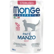 Влажный корм Monge Cat Monoprotein Sterilised для стерилизованных кошек, паштет, с говядиной, 85 г
