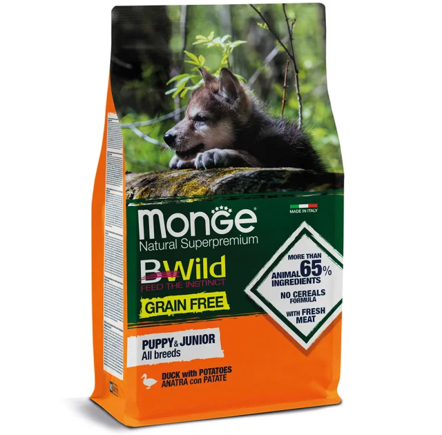 Сухий беззерновий корм Monge Dog Be Wild Gr.Free Puppy & Junior для цуценят, з качкою, 2.5 кг