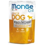 Влажный корм Monge Dog Grill Puppy&Junior для щенков, запеченные кусочки в соусе, курица с индейкой, 100 г