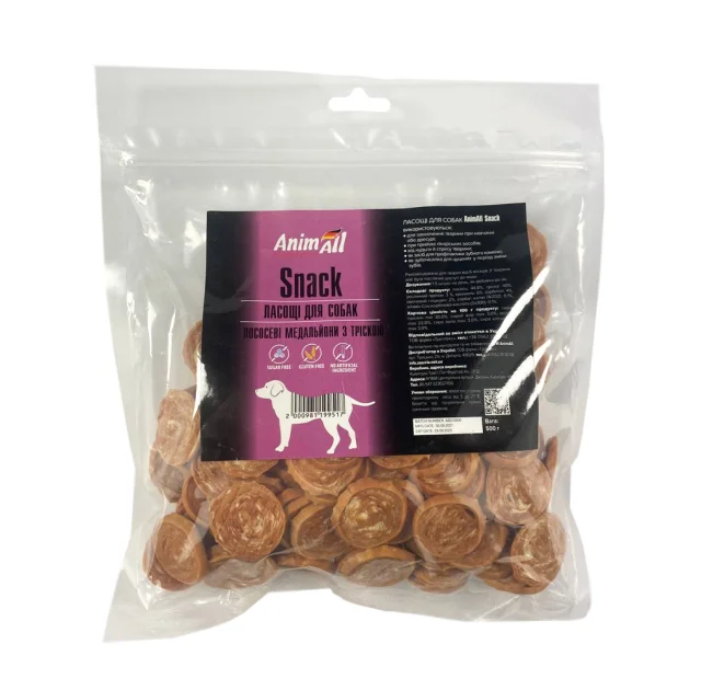 Ласощі AnimAll Snack лососеві медальйони з тріскою, для собак, 500 г