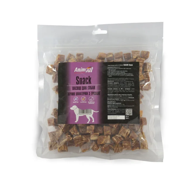 Ласощі AnimAll Snack качині шматочки з тріскою, для собак, 500 г