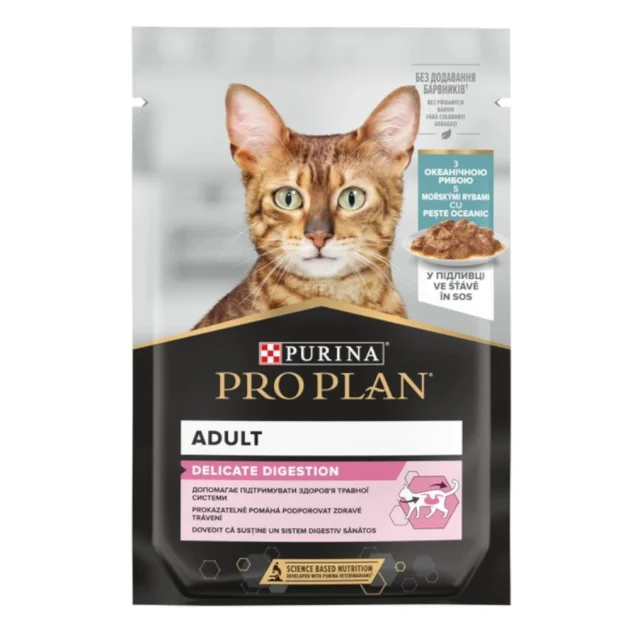 Вологий корм Purina Pro Plan Delicate Nutrisavour для котів з чутливим травленням, з рибою, 85 г