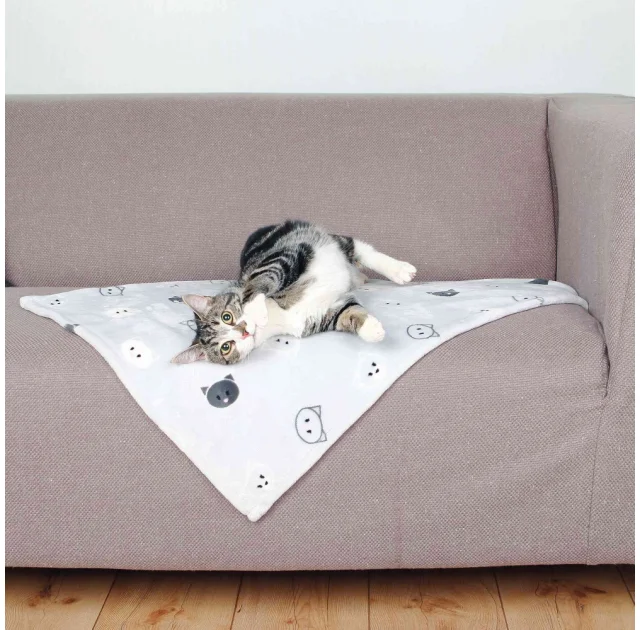 Підстилка Trixie Mimi для котів, плюшевий, принт котів, світло-сірий, 70×50 см